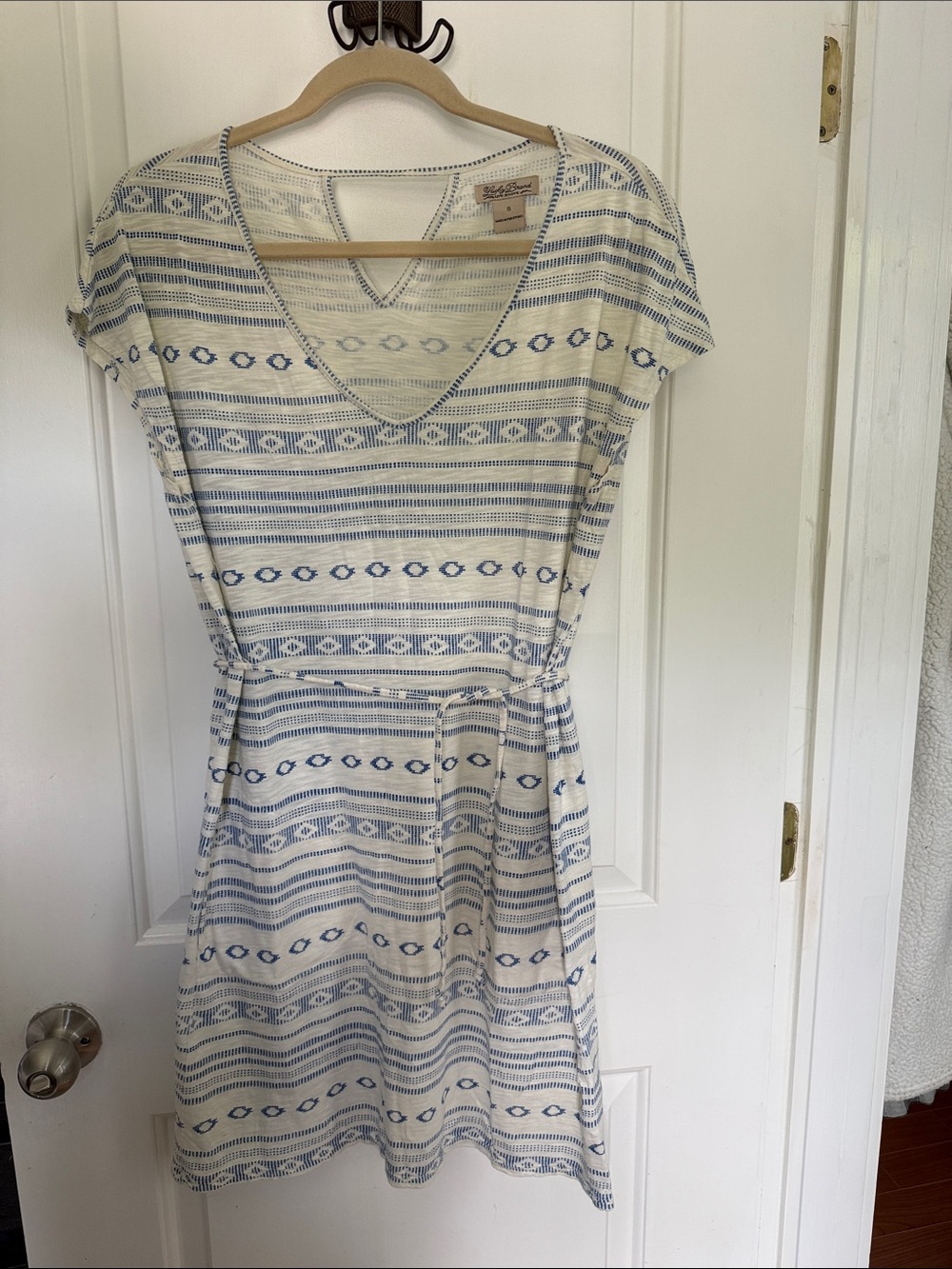 Lucky Brand Blue & White Striped V-Neck Dress